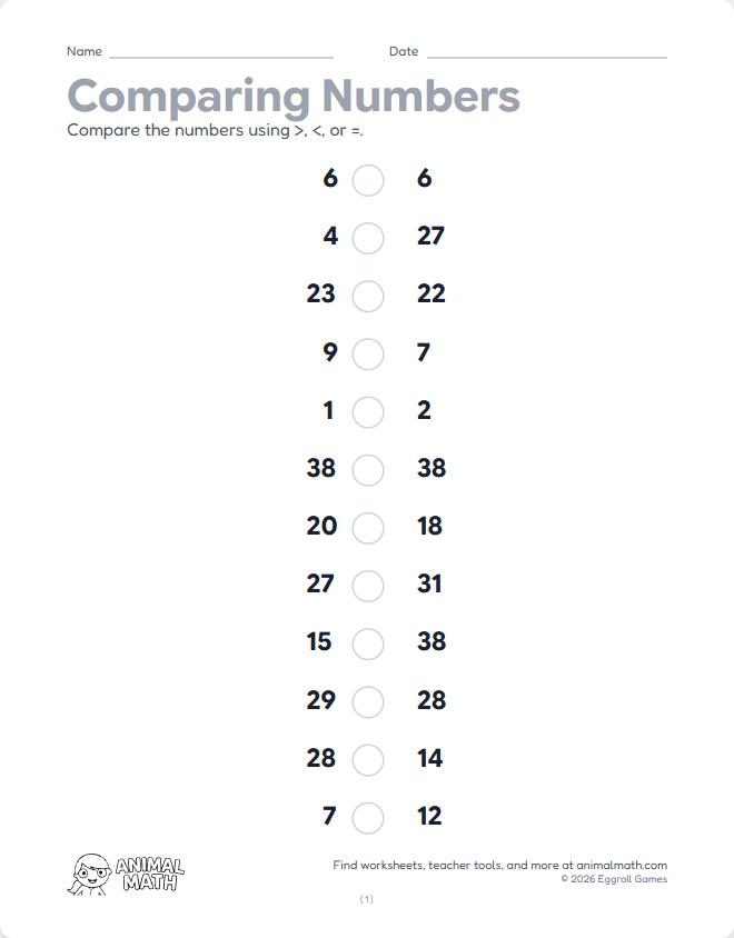 Comparing Numbers to 50