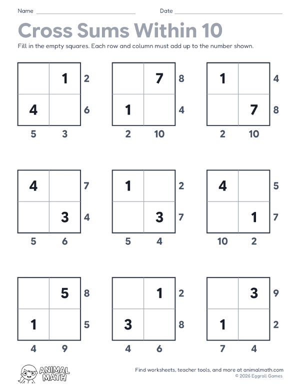 Cross Sums Within 10 and 20 preview