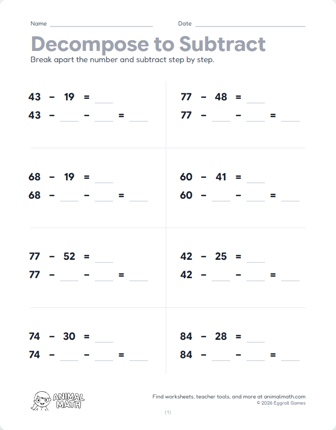 Decompose to Subtract - 2-Digit Open preview