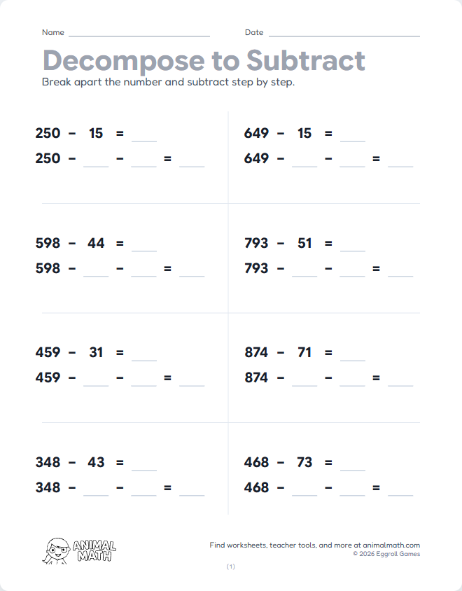 Decompose to Subtract - 3-Digit Open