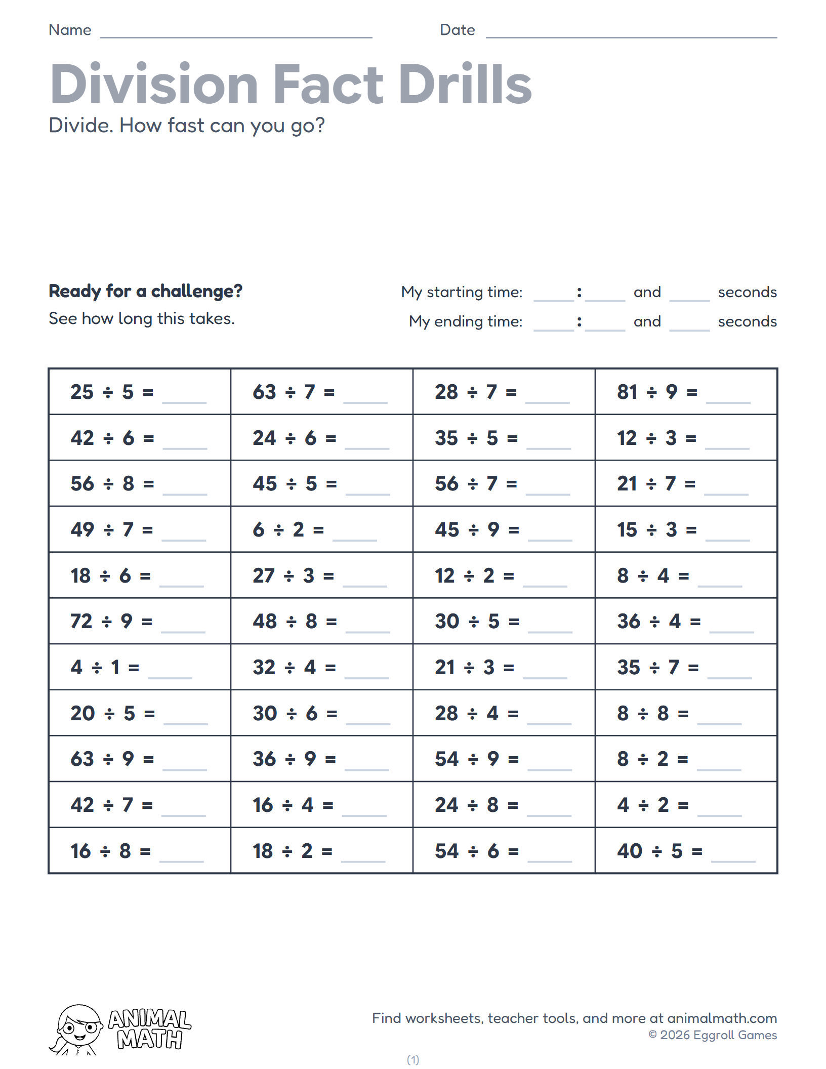 Division Fact Drills