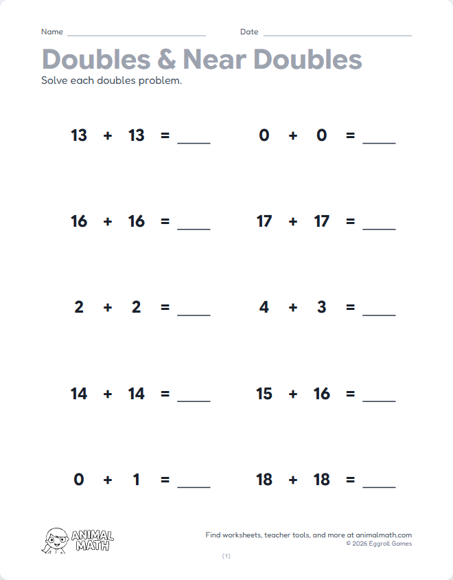 Doubles & Near Doubles to 20