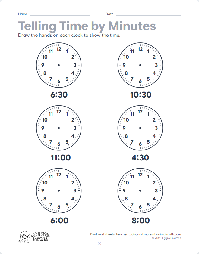 Draw Clock Hands - Minutes (Set 2)
