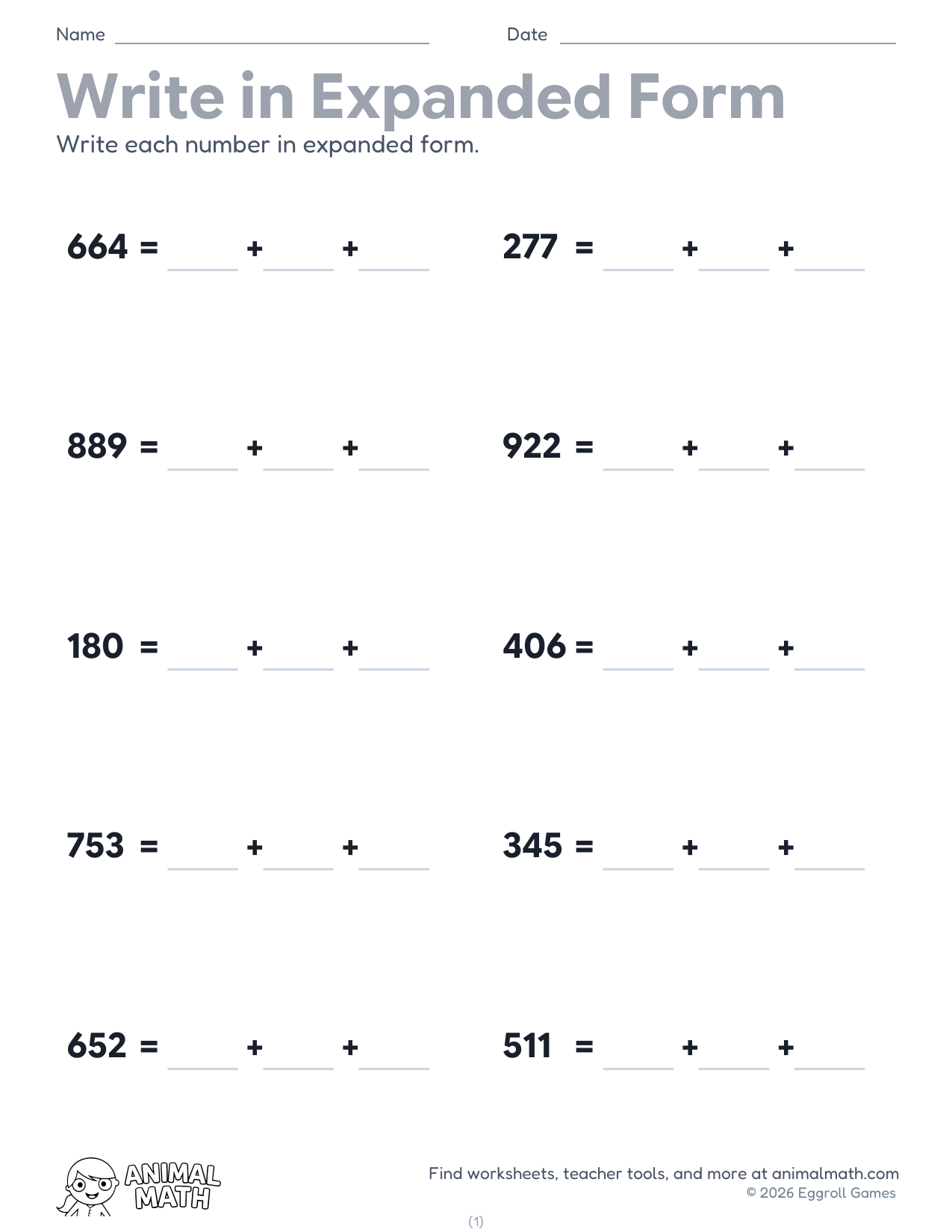 Expanded and Standard Form 3 Digit preview