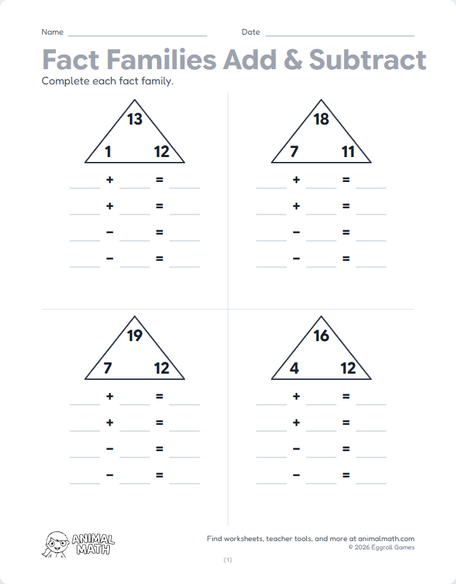 Fact Families 10 to 20 - Write All preview