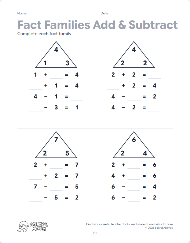 Fact Families Within 10 - Missing Numbers preview