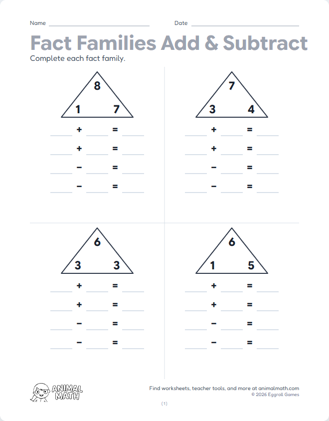 Fact Families Within 10 - Write All preview