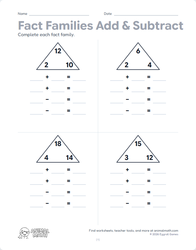 Fact Families Within 20 - Write All preview