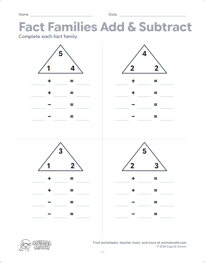 Fact Families Within 5 - Write All preview