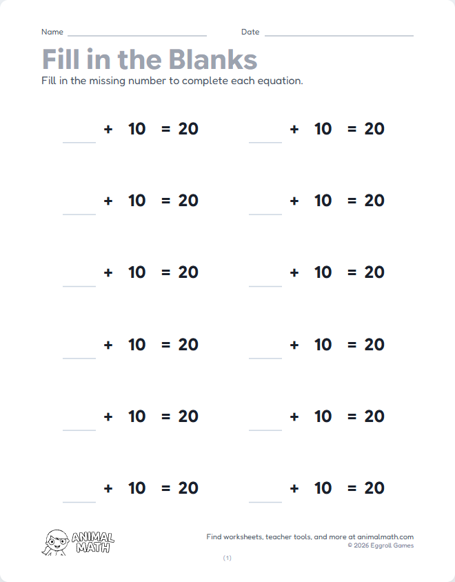 Fill in the Blank - Equations 10 to 20 preview