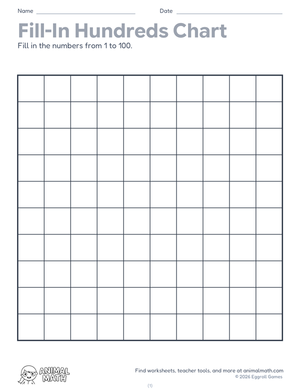 Fill in the Hundreds Chart