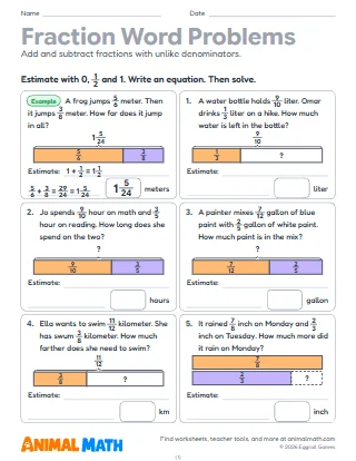 Fraction Word Problems for 5th Grade