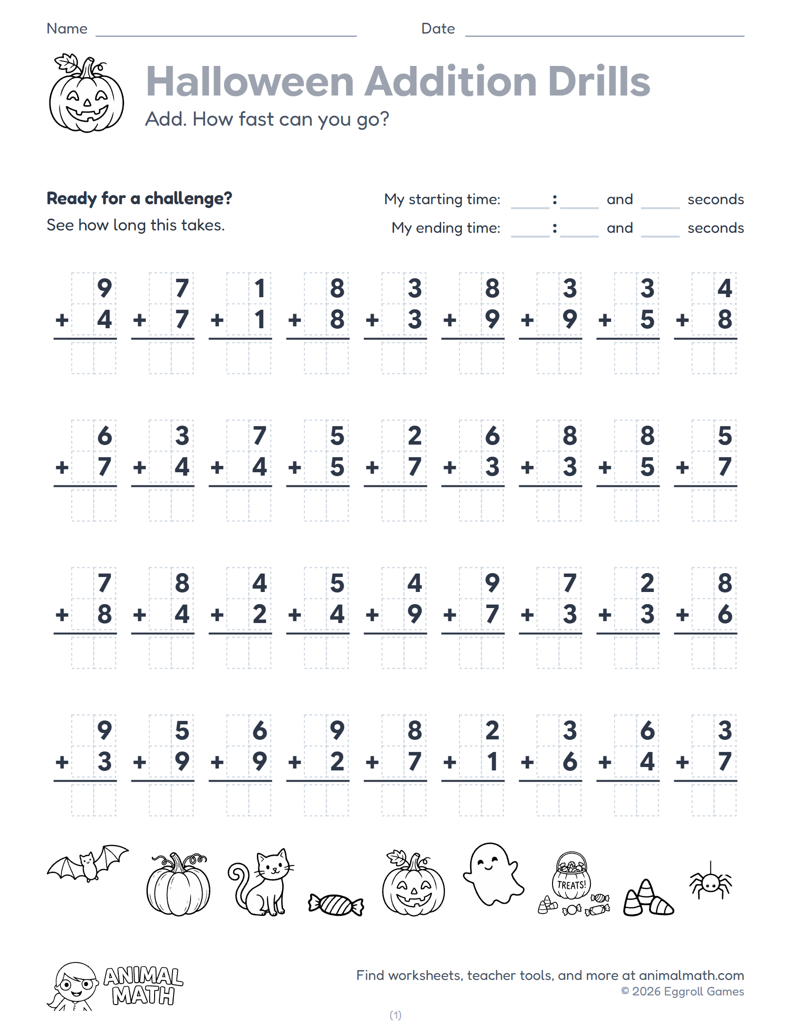 Halloween Addition Drills