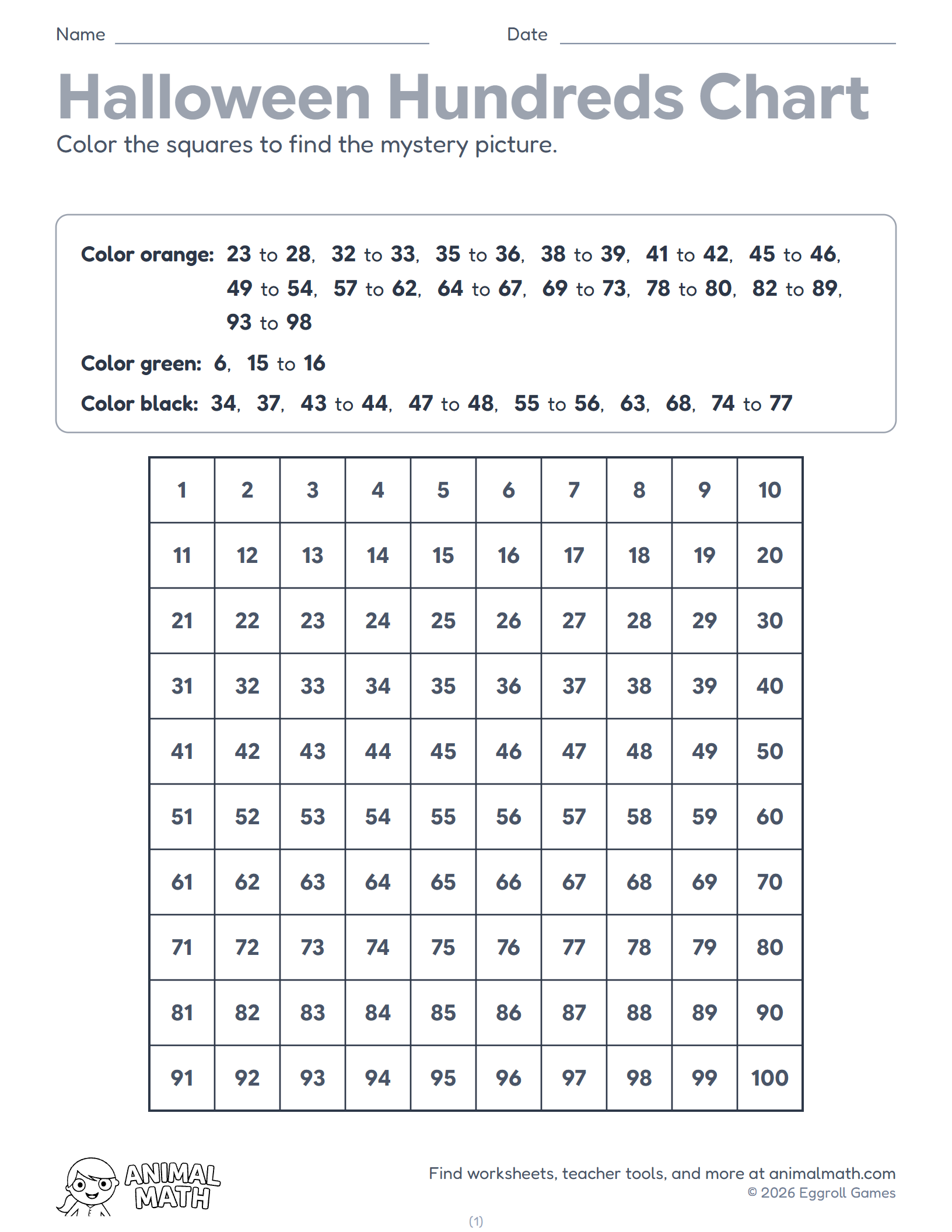Halloween Hundreds Chart preview