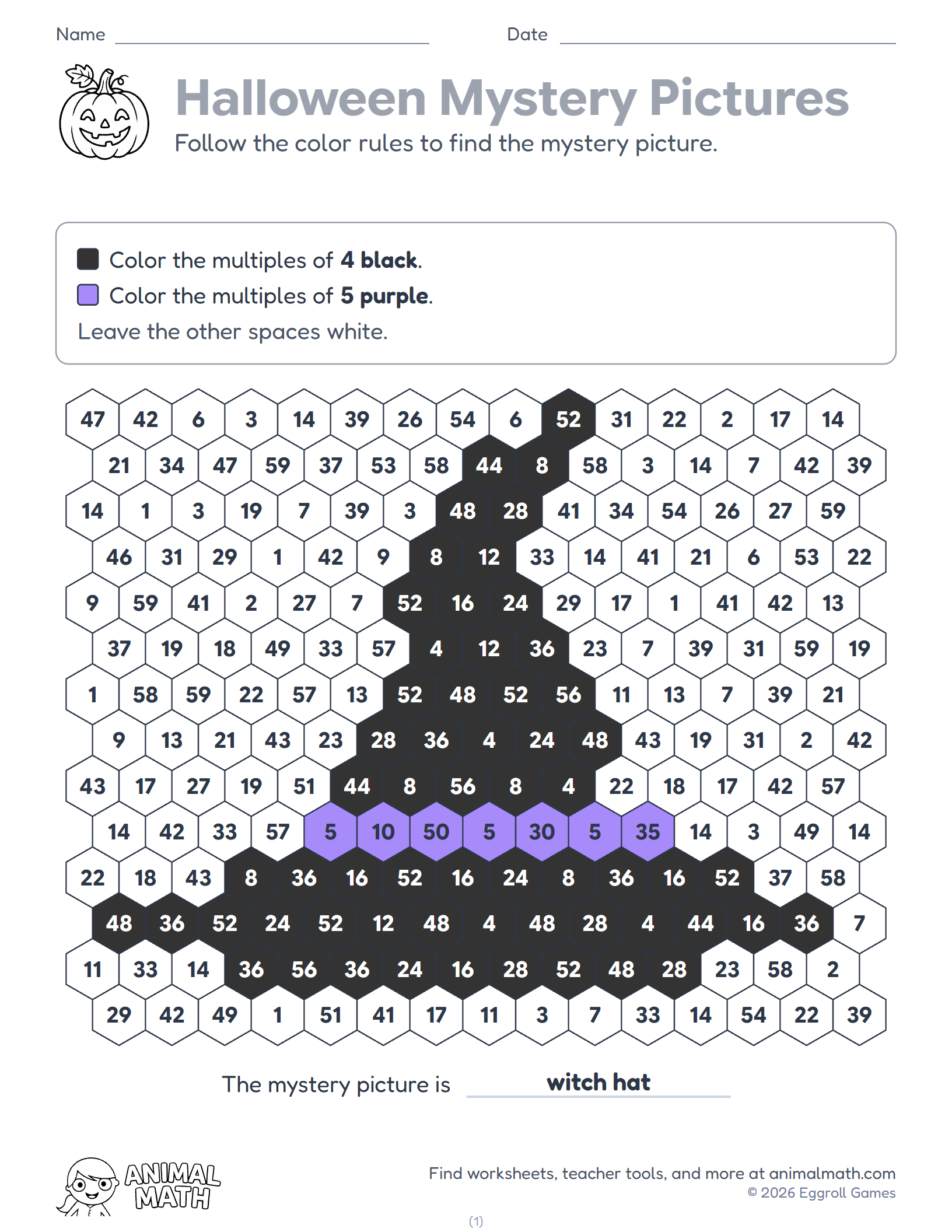 Halloween Mystery Pictures: Number Rules