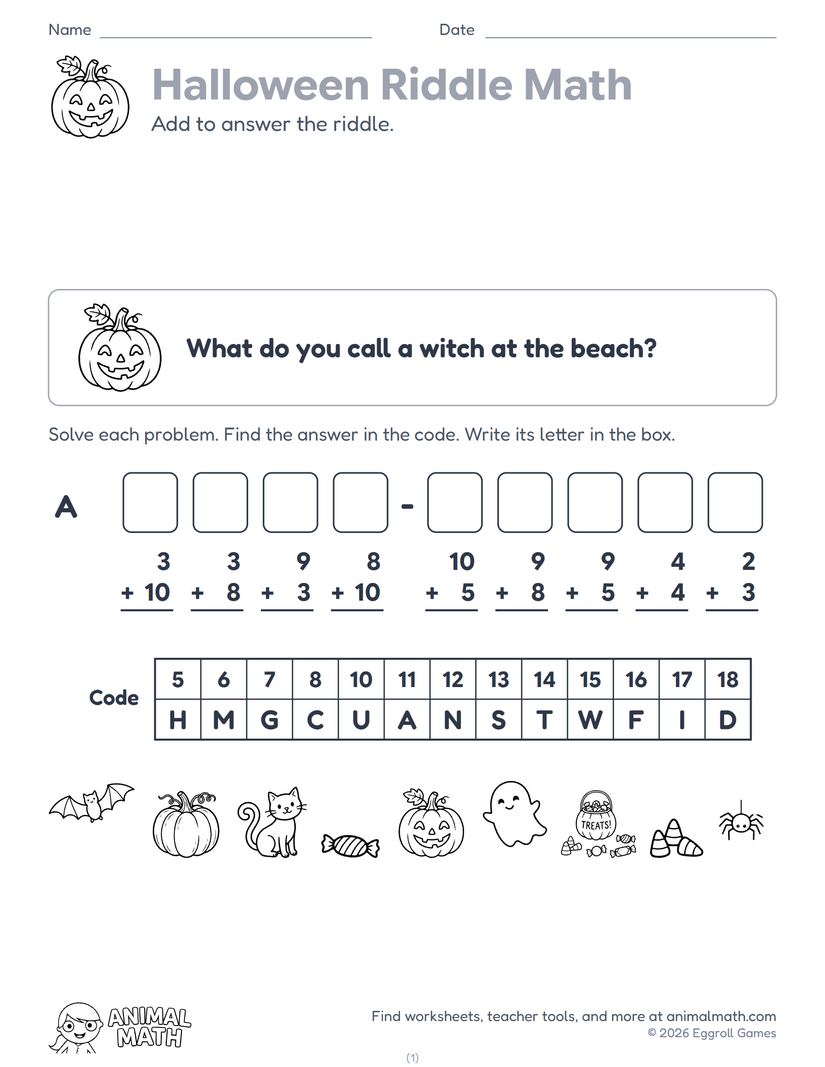 Halloween Riddle Math