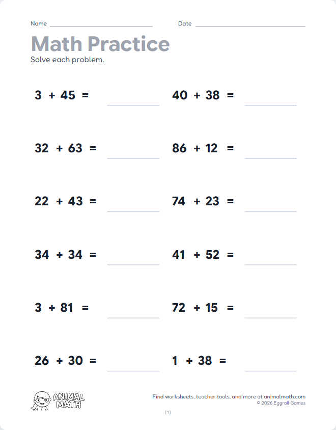 Horizontal Math to 100
