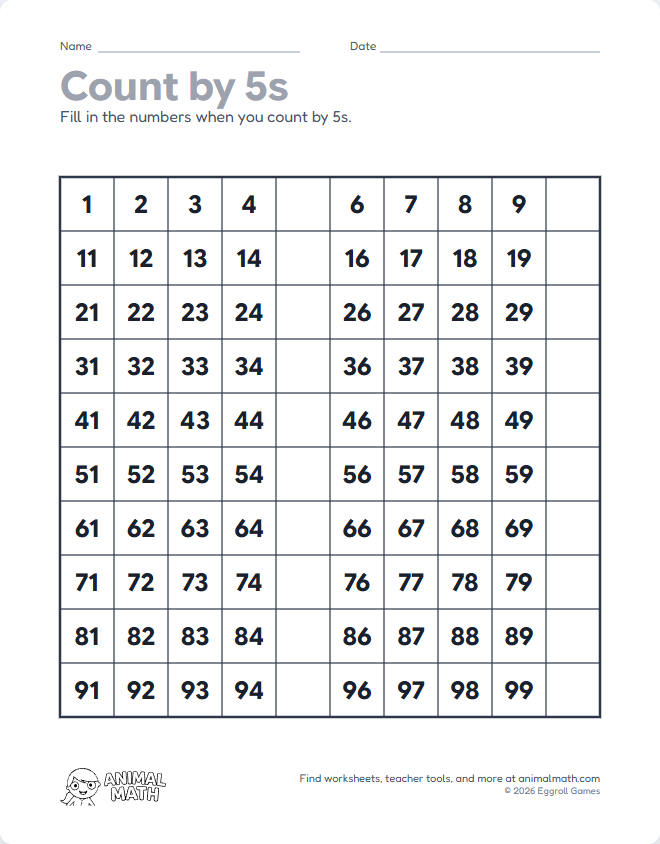 Hundreds Chart - Count by 5s