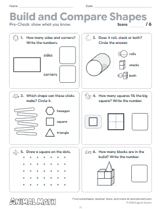 Kindergarten Build and Compare Shapes Pre-Check