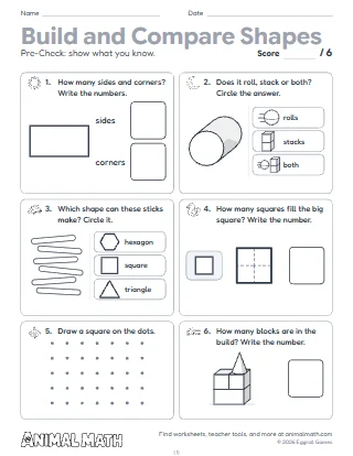 Kindergarten Build and Compare Shapes Test