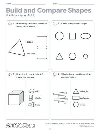 Kindergarten Build and Compare Shapes Unit Review