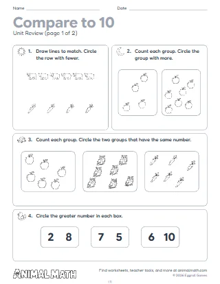 Kindergarten Compare to 10 Unit Review