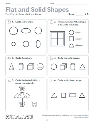 Kindergarten Flat and Solid Shapes Pre-Check