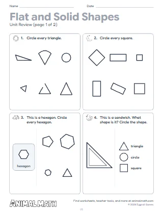 Kindergarten Flat and Solid Shapes Unit Review