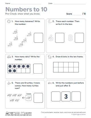 Kindergarten Numbers to 10 Pre-Check