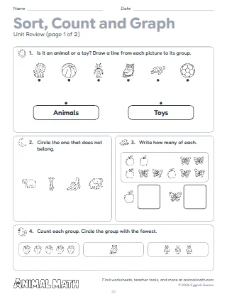 Kindergarten Sort, Count and Graph Unit Review