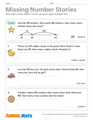 Missing Number Word Problems Within 100