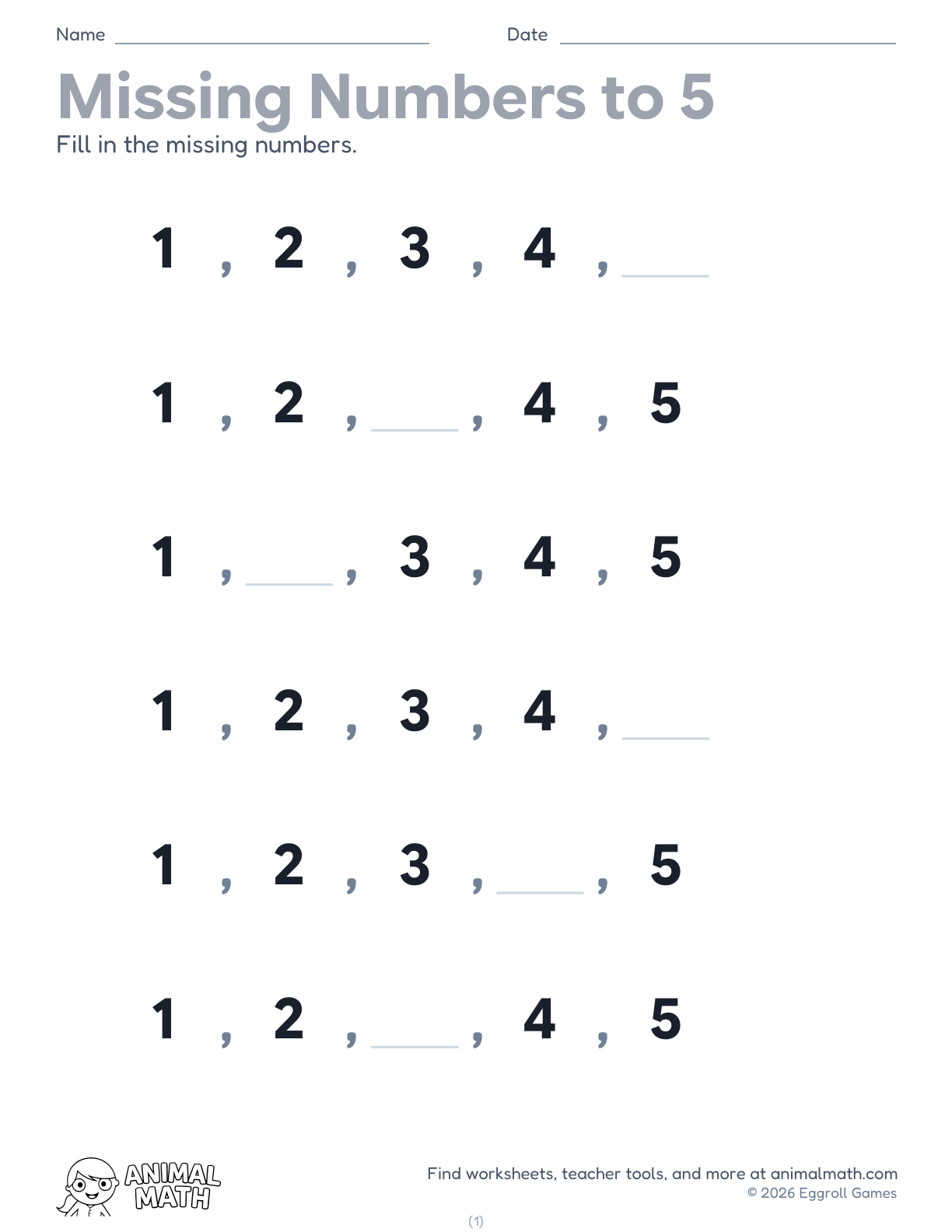 Missing Numbers to 5