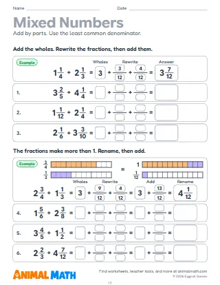 Mixed Numbers with Unlike Denominators