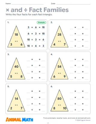 Multiplication and Division Fact Families