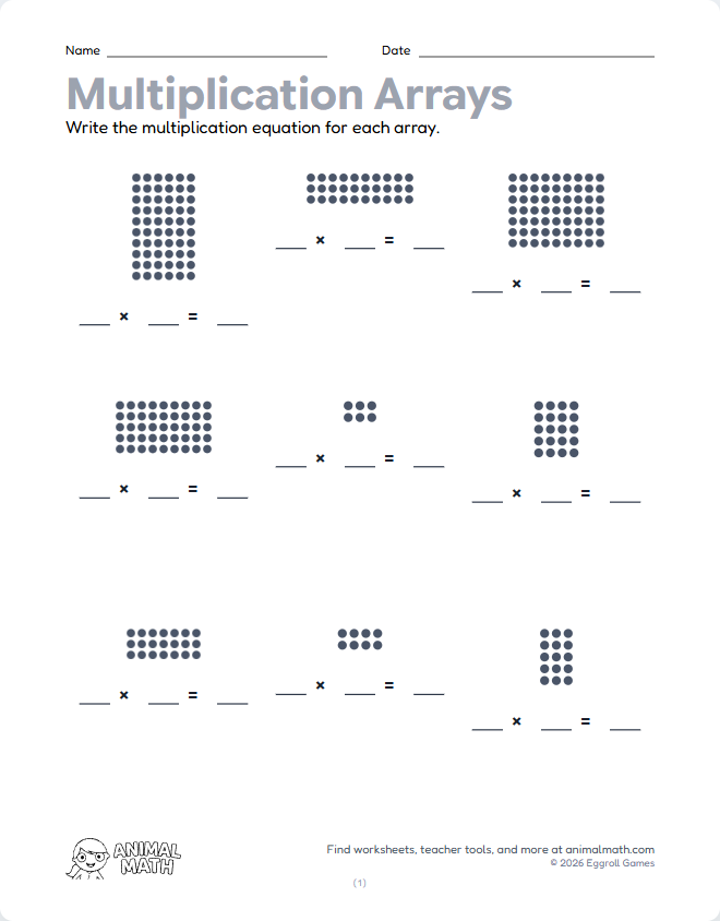 Multiplication Arrays to 10