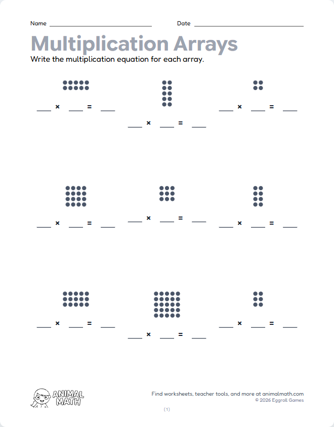 Multiplication Arrays to 5 (Set 2)