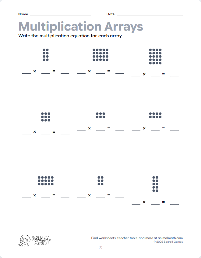 Multiplication Arrays to 5 preview
