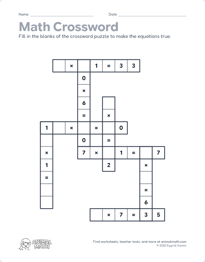 Multiplication Crossword to 50
