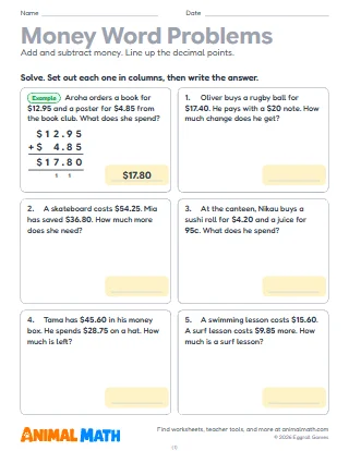 New Zealand Money Word Problems