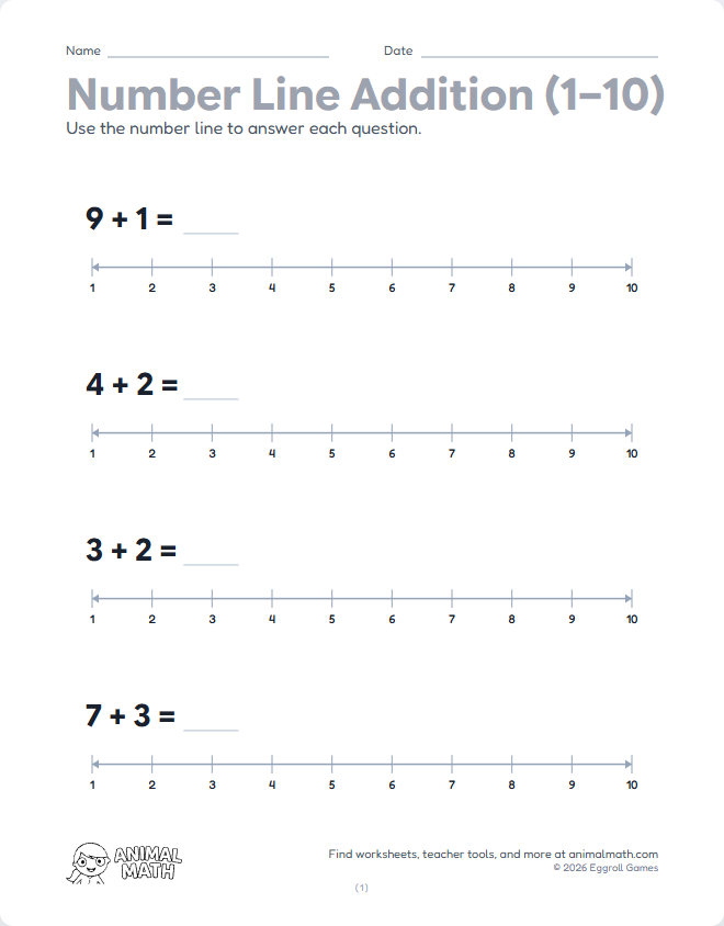 Number Line Addition to 10 preview
