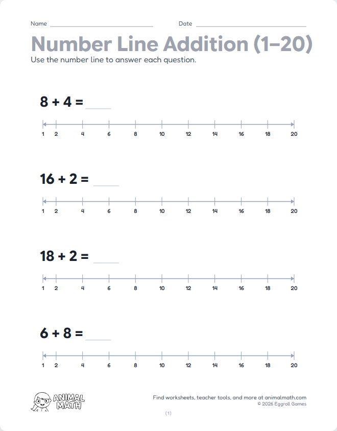 Number Line Addition to 20 preview