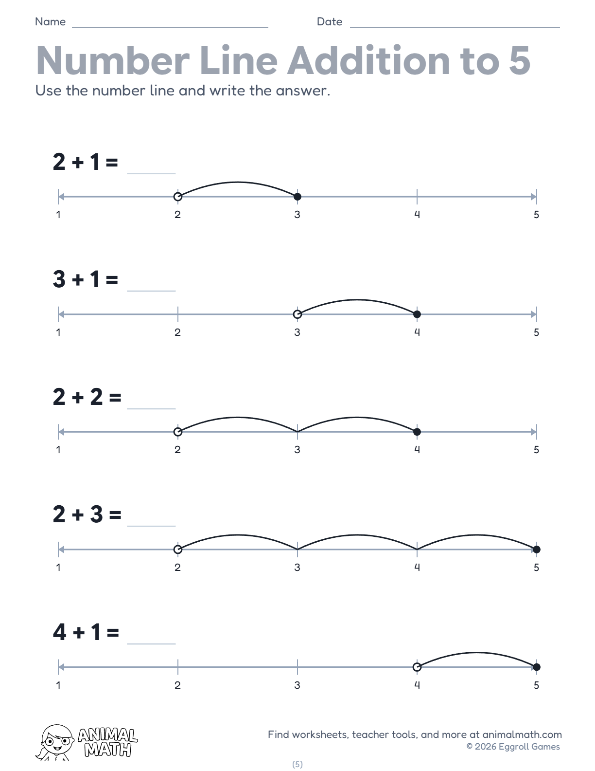 Number Line Addition to 5 preview
