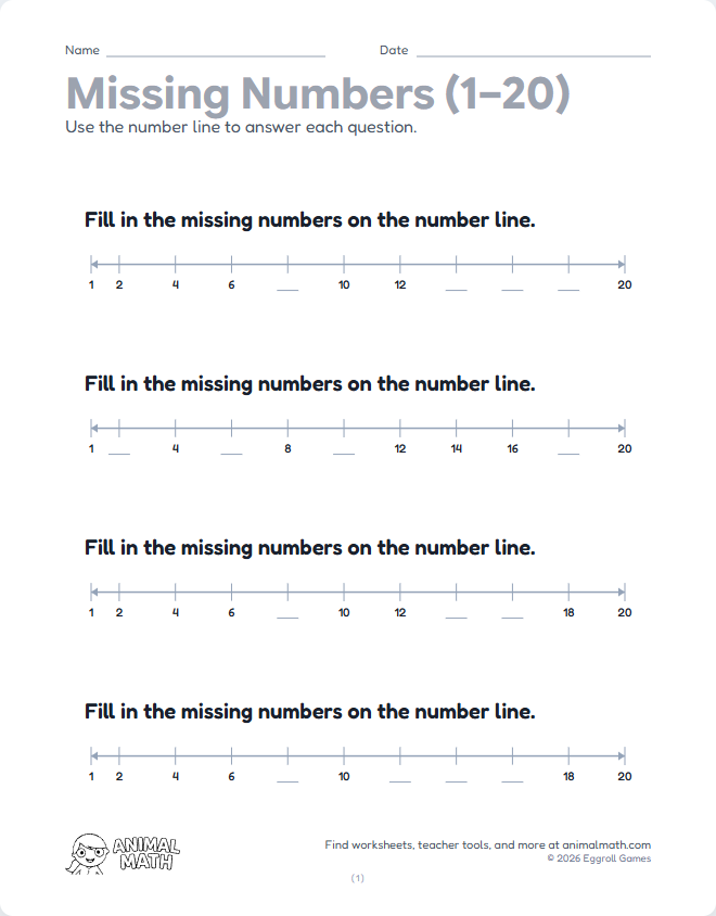 Number Line - Missing Numbers to 20 preview