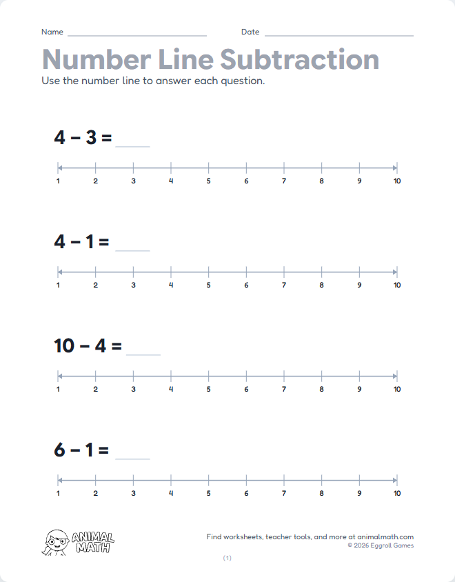 Number Line Subtraction to 10 preview