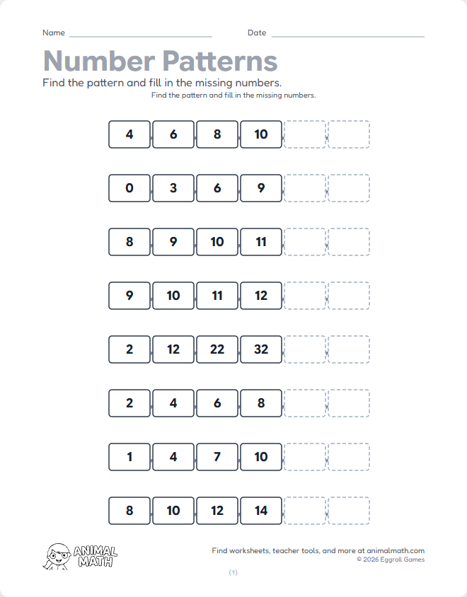 Number Patterns - Count Up (Simple)
