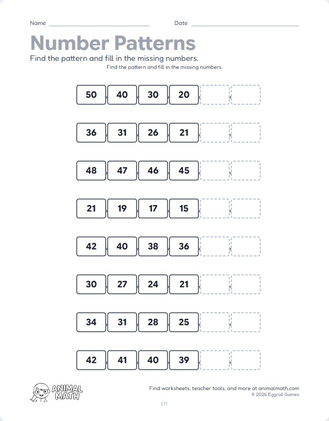 Number Patterns - Count Down