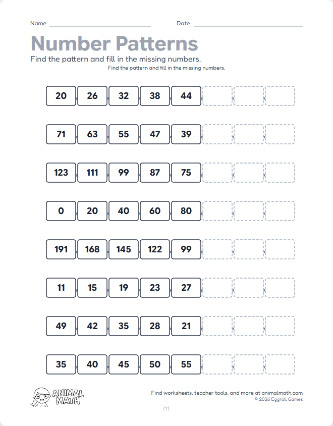 Number Patterns - Mixed (Medium)