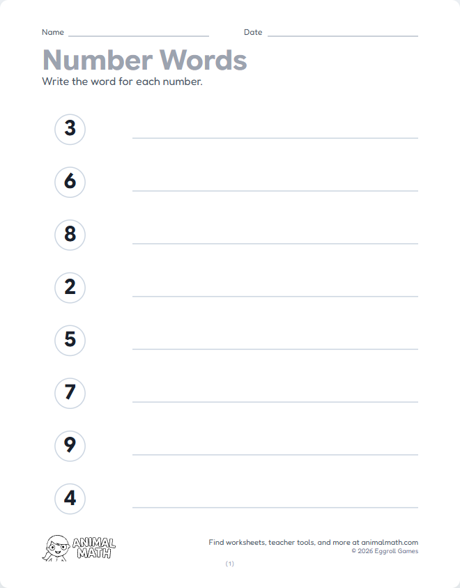 Number Words - Write (1 to 10)