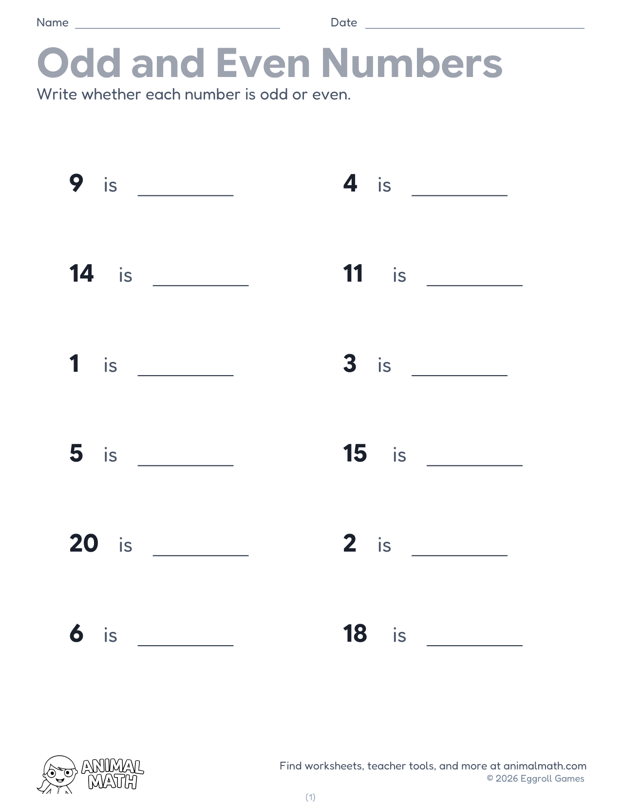 Odd & Even: Write Odd or Even