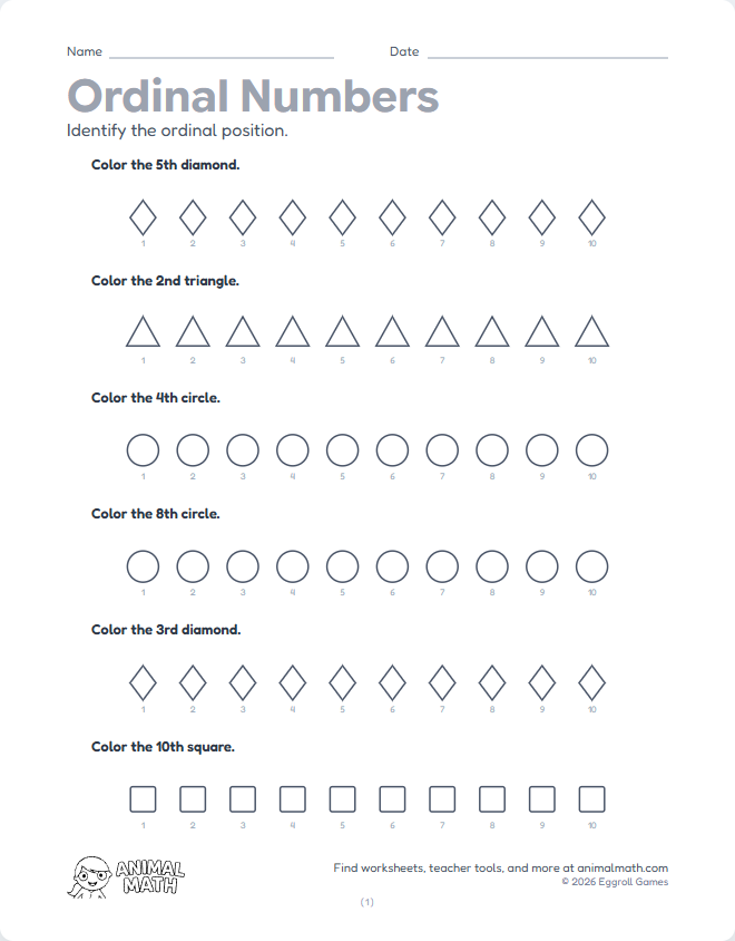 Ordinal Numbers - Color to 10th preview